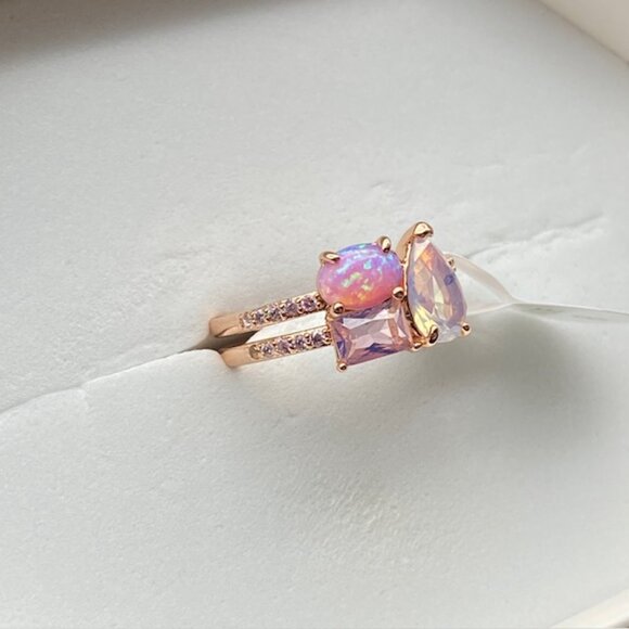 Fire Opal & Moonstone on Rose Gold Plating RBP7479 Ring Size 8 - Picture 2 of 4